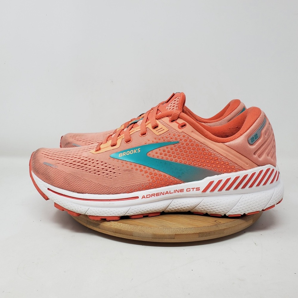 Brooks Adrenaline GTS 22 Shoes Womens 10 Peach Lace Up Running Athletic Sneakers